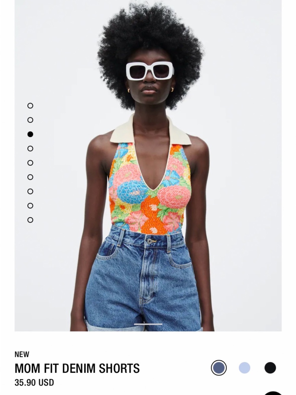 Zara Blue High-Waist Mom Fit Denim Shorts